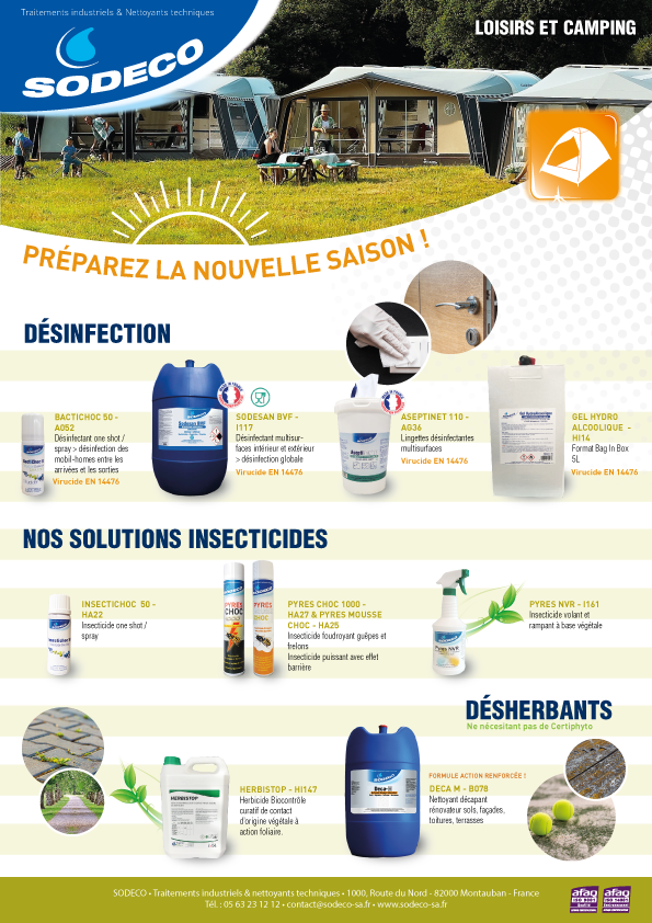 Campings solutions désinfection, insecticides, désherbants 